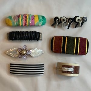 Lot of 7 Vtg 80’s Barrettes Fabric, Suede, Faux Leather, Plastic, Shell